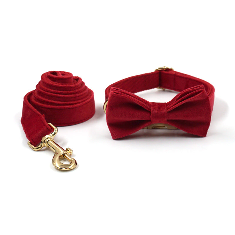 Röd Julsammetset – Halsband, Koppel & Rosett