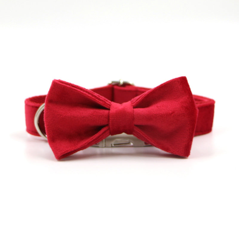 Röd Julsammetset – Halsband, Koppel & Rosett