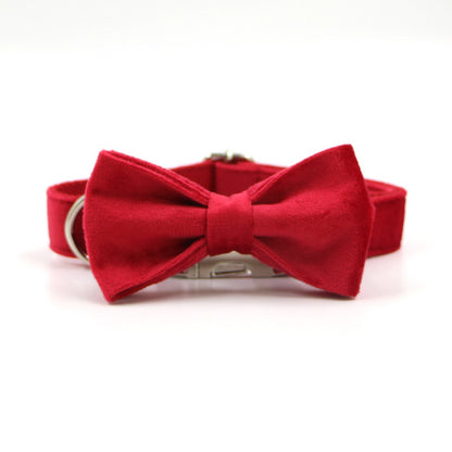 Röd Julsammetset – Halsband, Koppel & Rosett